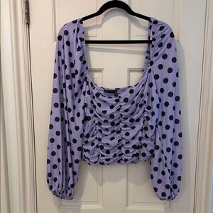 ASOS Lavender Polka Dot Ruched Long Sleeve Crop Top